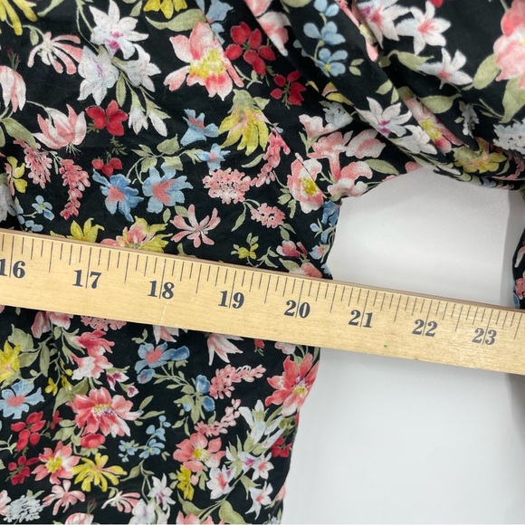 Swirl Floral Boho peasant Balloon Sleeve Blouse Sz M tie neck tassels - Picture 6 of 6